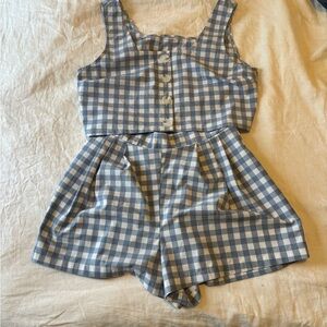 Wayre Travel Short Set in blue gingham